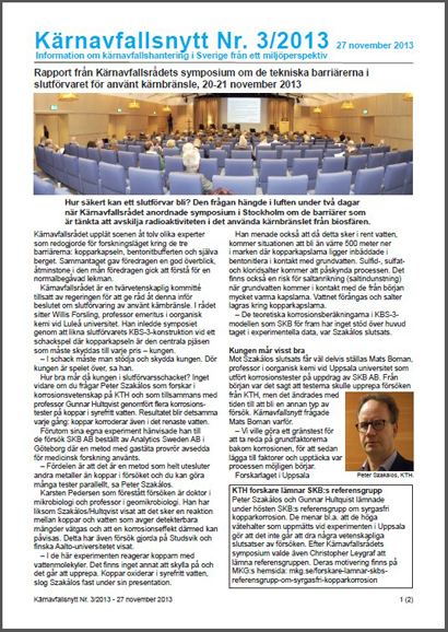 Rapport från Kärnavfallsrådets symposium om de tekniska barriärerna i slutförvaret för använt kärnbränsle, 20-21 november 2013
