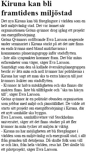 Kiruna kan bli framtidens miljöstad