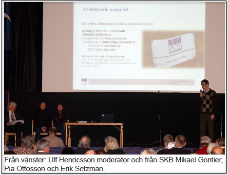 Från vänster: Ulf Henricsson moderator och från SKB Mikael Gontier, Pia Ottosson och Erik Setzman.
